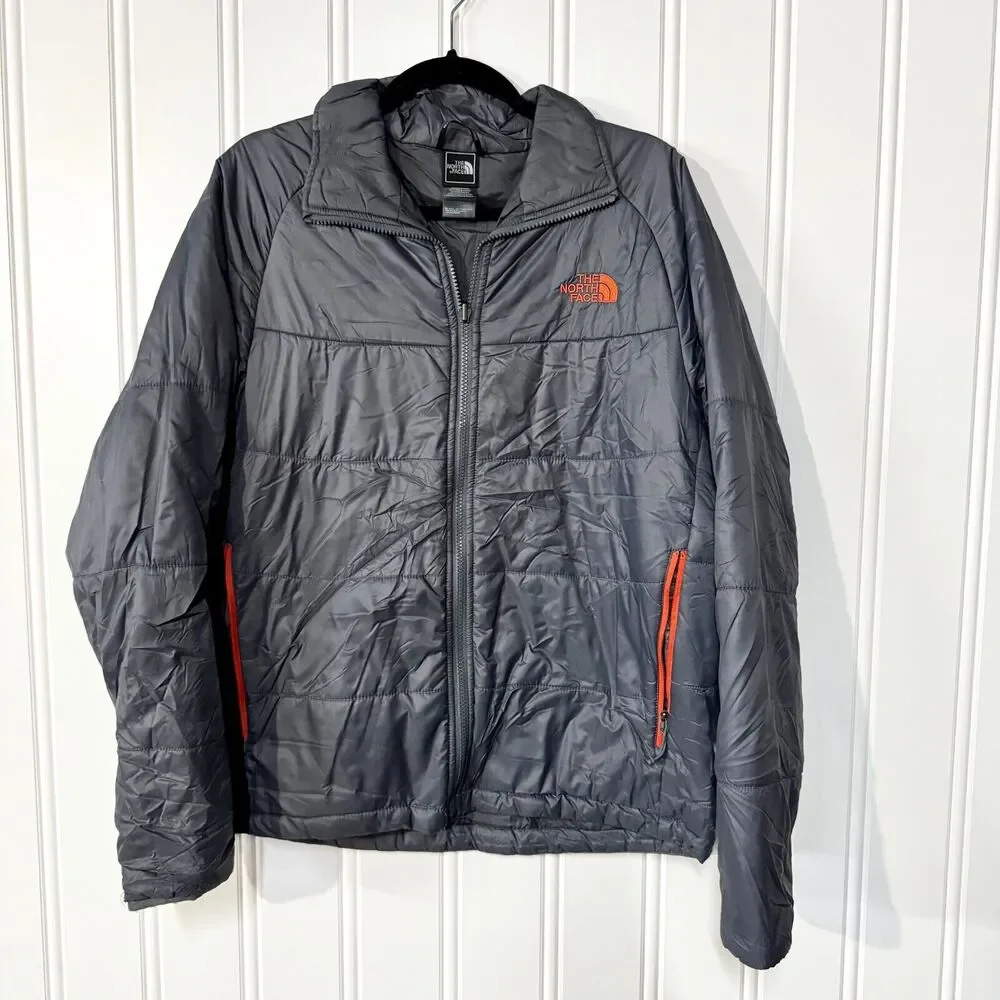 THE NORTH FACE Jacket Men Size M Outdoor TNF Puffer Full Zip Grey Red Collared
